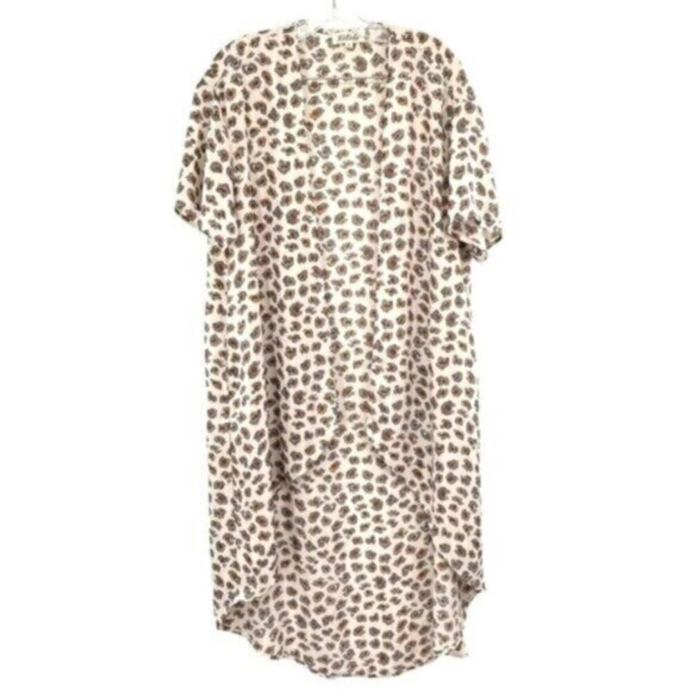 Listicle Leopard Print Open Front Long Animal Print Kimono Duster
